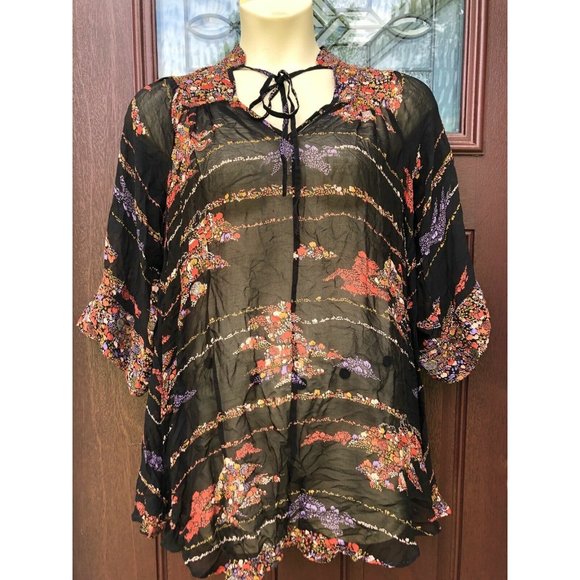 ASOS Sheer Top 3/4 Sleeves Floral Print Plus Size Indie Sleaze Fairy Grunge 2X - Picture 3 of 6